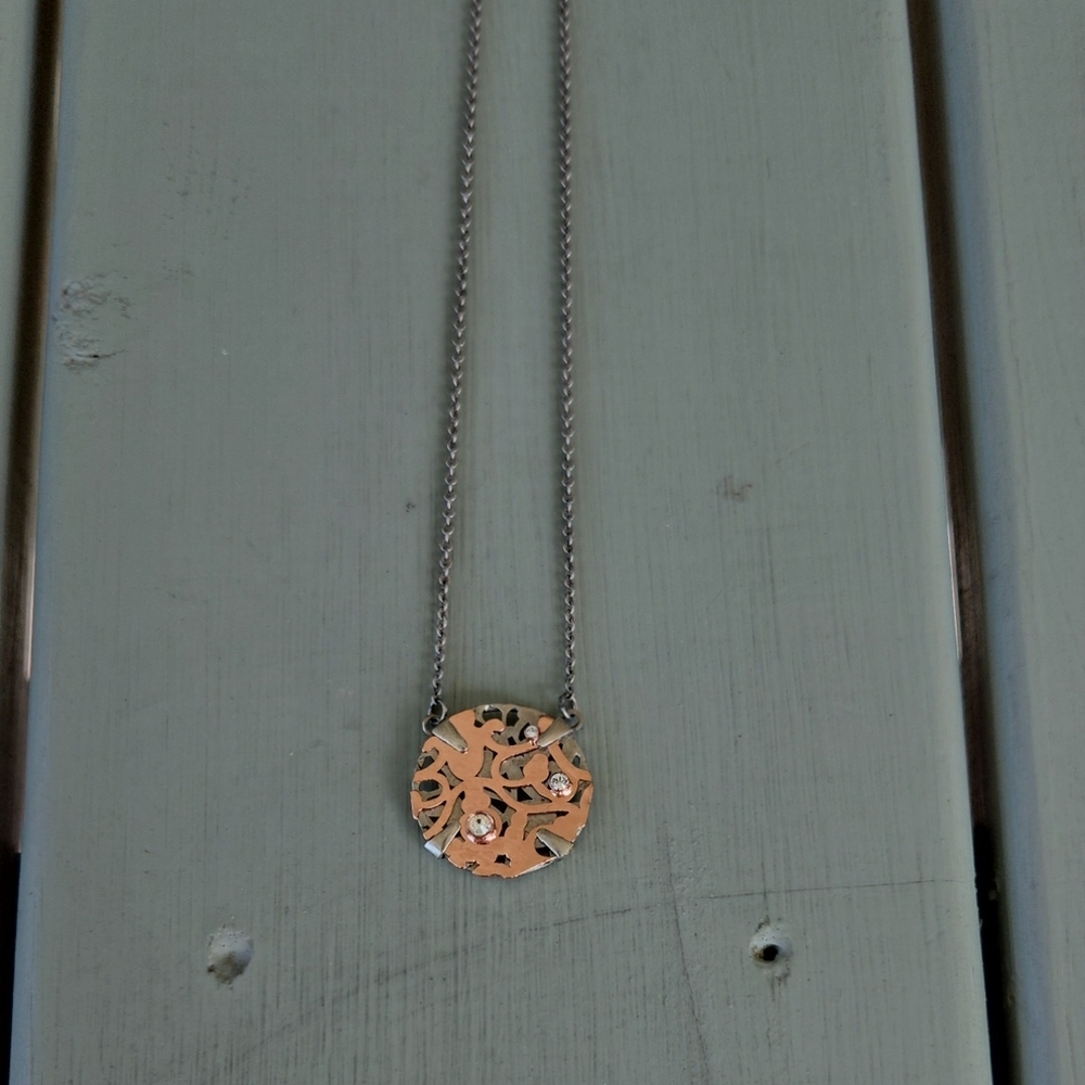 Sorrelli Rose Gold and Silver Plated Floral Coin Style Necklace